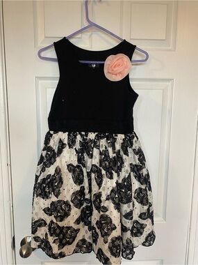 Marmellata Black & White Rose Print Dress Size 12 Pink Flower